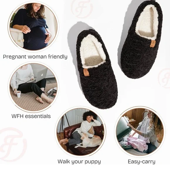Women’s Soft Curly Full Slippers Memory Foam Lightweight House Shoes - Picture 6 of 7
